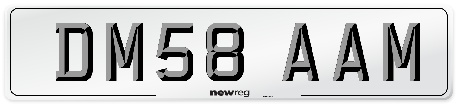 DM58 AAM Number Plate from New Reg